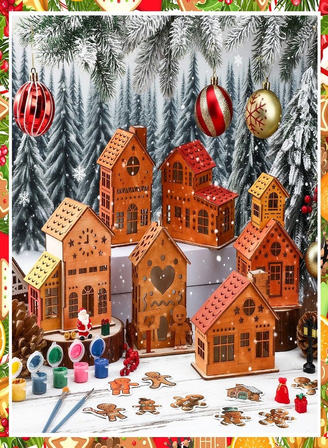 Fullhawl 6 Sets DIY Christmas Gingerbread House Wooden Kit to Build with Paint Paintbrushes and Gingerbread Man Stickers 3D Christmas Tree Ornaments for Fun Craft Activity Creative DIY Art Project - Image 5